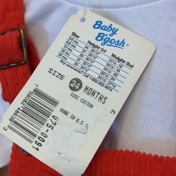 Vintage OshKosh B’gosh Baby B’gosh Red Cord Overall Set NWT - Picture 8 of 13